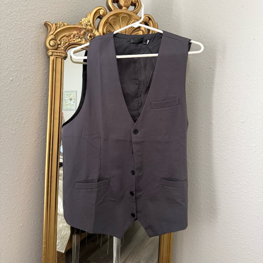Gray Button Front Workwear Vest